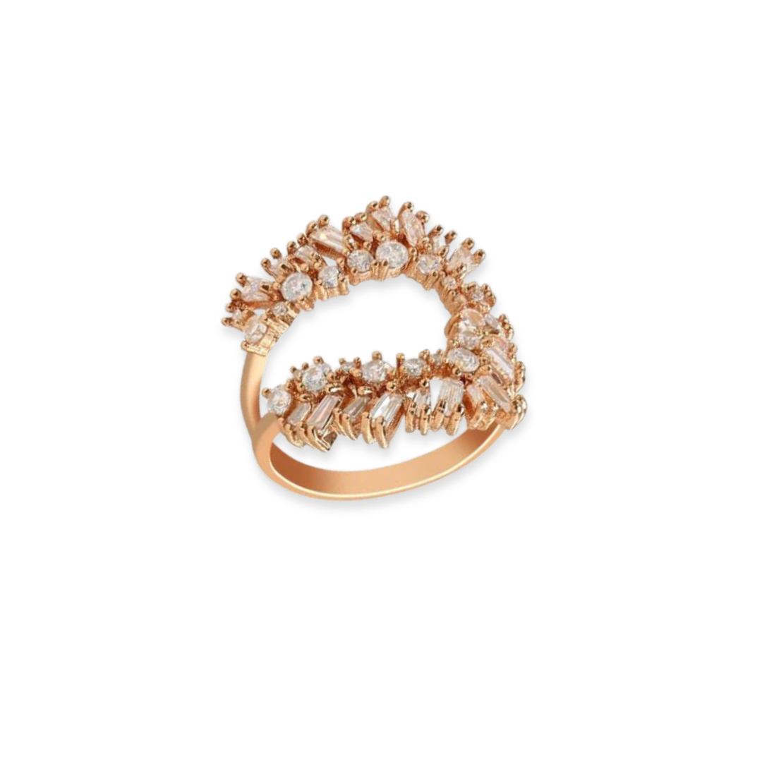 Anel Regulável Aberto Folheado a Ouro 18K com Zircônia