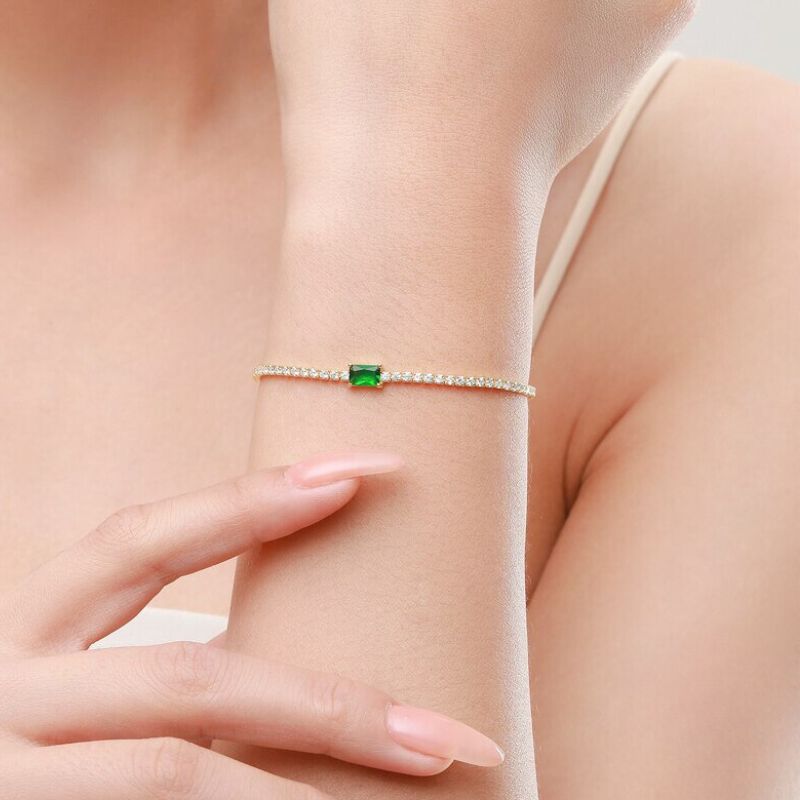 Pulseira Esmeralda Zircônias Ouro 18k