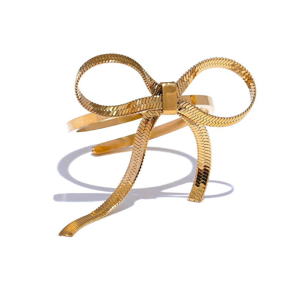 Anel Elegante de Nó Ajustável em Aço Inoxidável com Banho de Ouro PVD