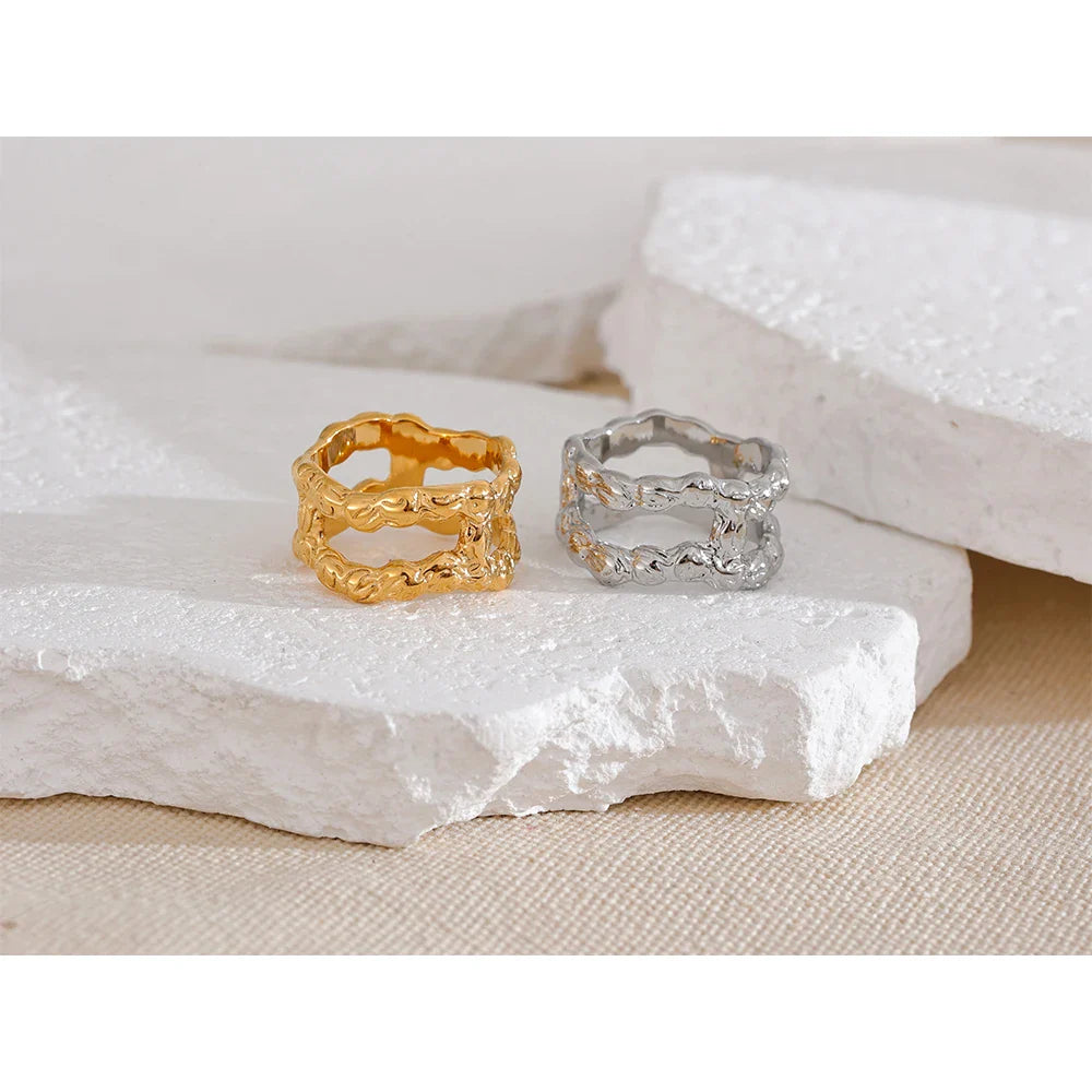 Anel Duplo Geométrico Ouro 18K