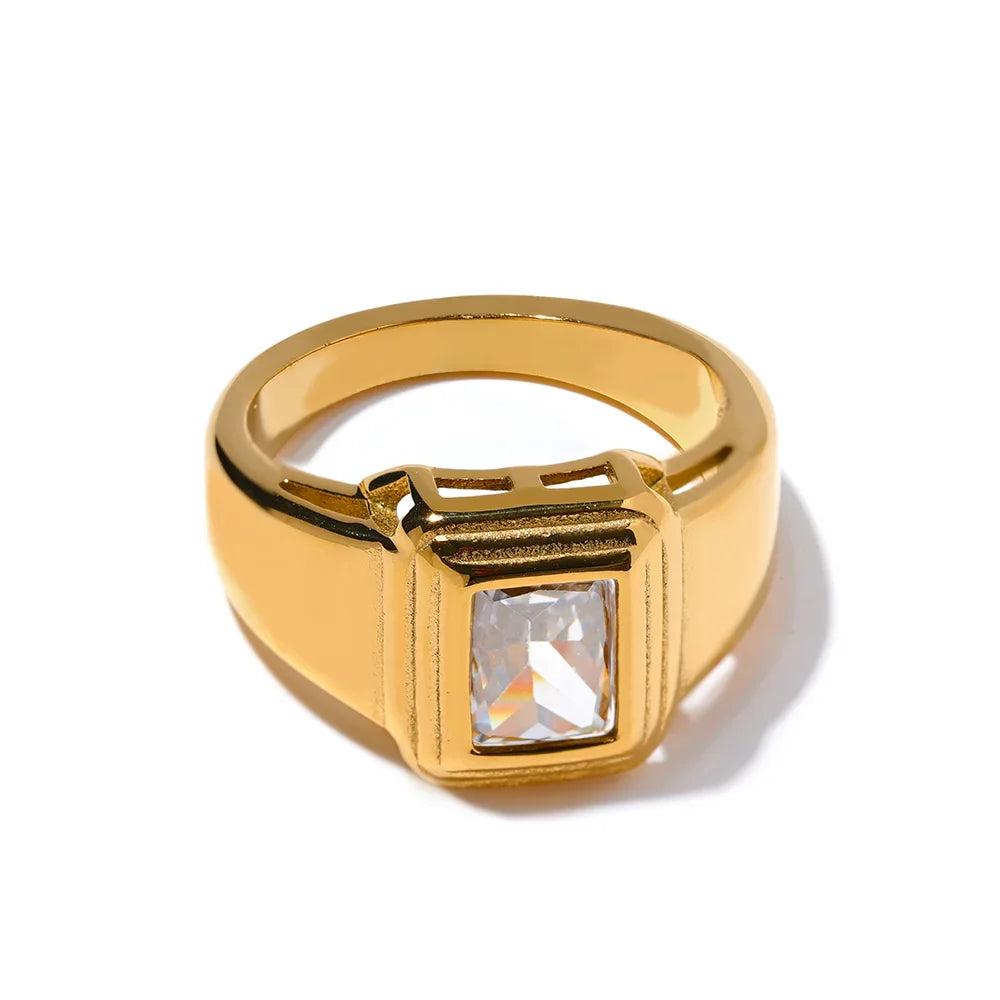 Anel Zircônia Geométrica Ouro 18K