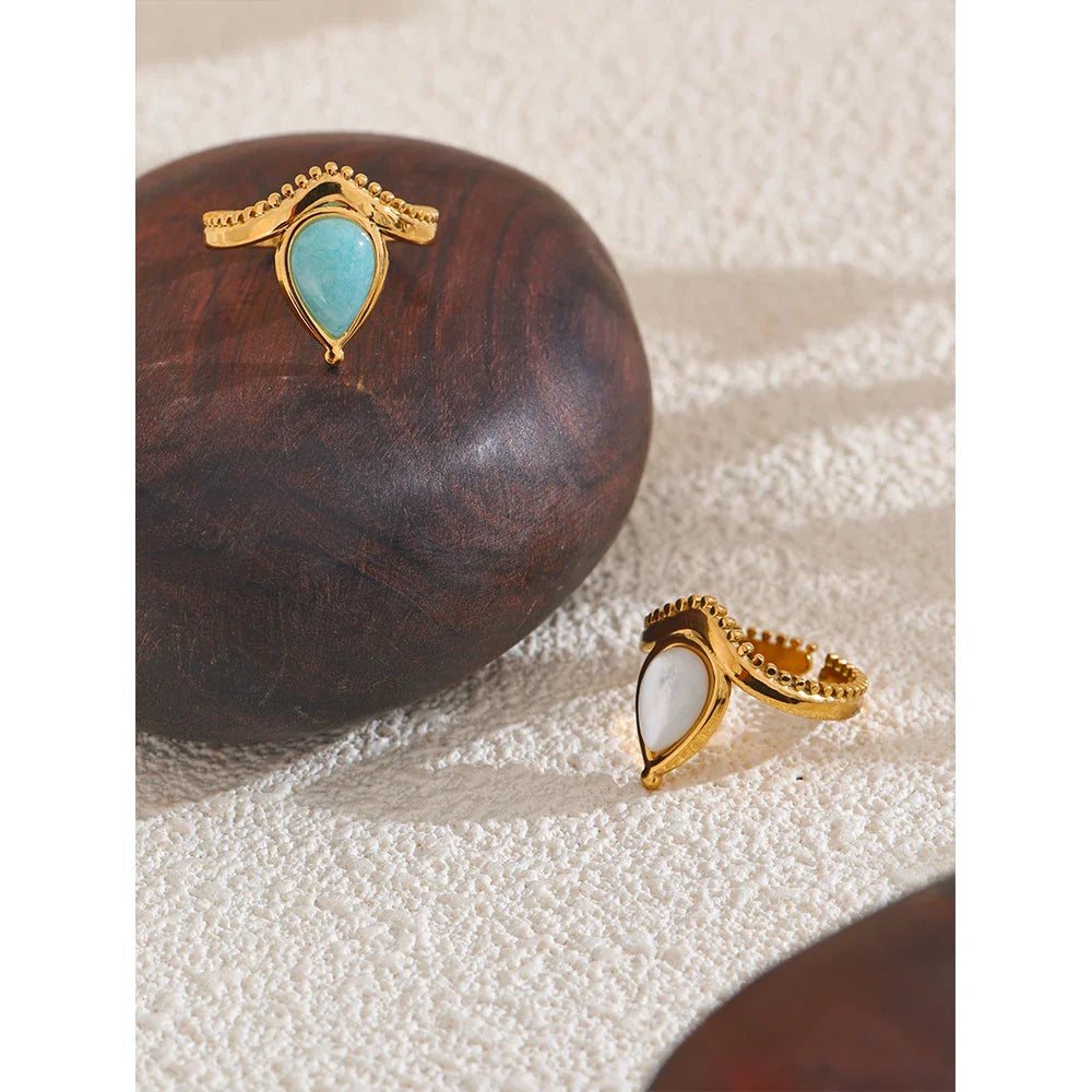 Anel Ajustável Ouro 18K com Amazonite