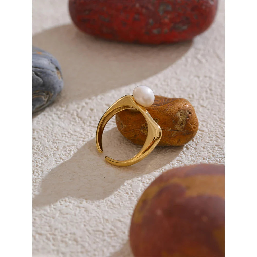 Anel Aberto Pérola Natural Ouro 18K