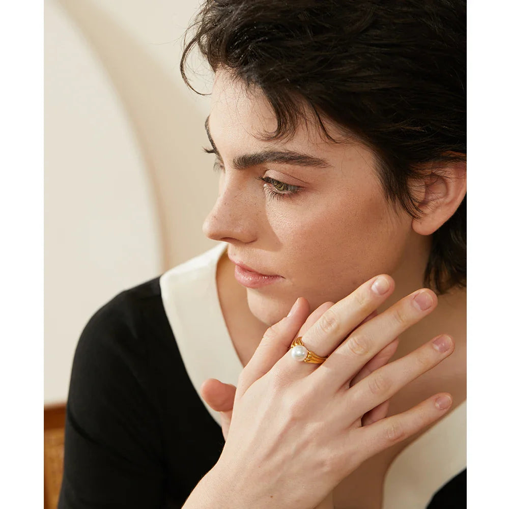 Anel Pérola Vintage Dourado