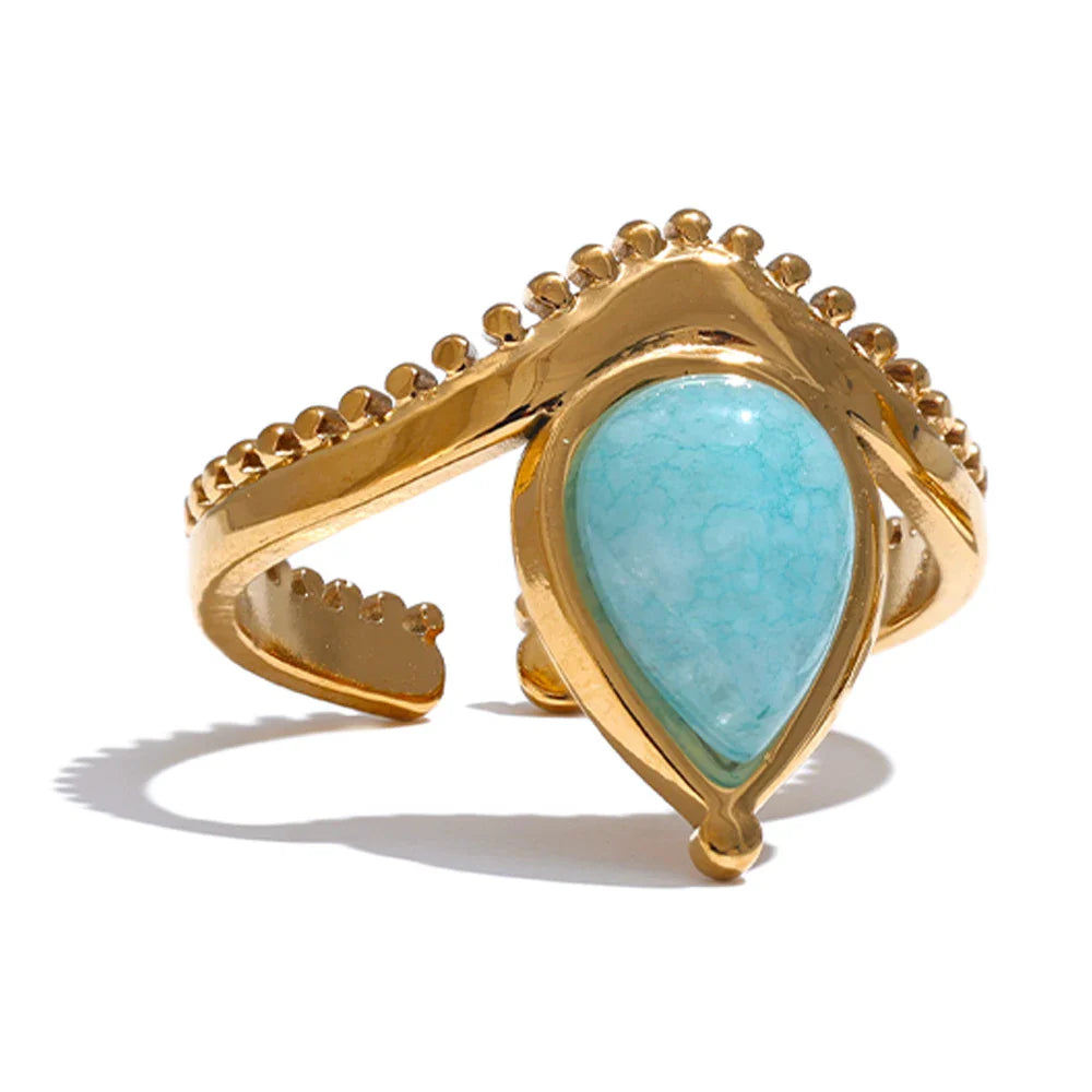 Anel Ajustável Ouro 18K com Amazonite