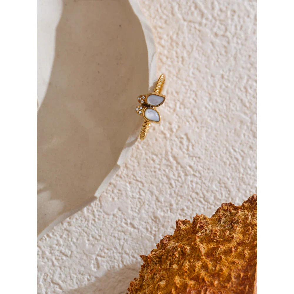 Anel Borboleta Zircônia Dourado 18K