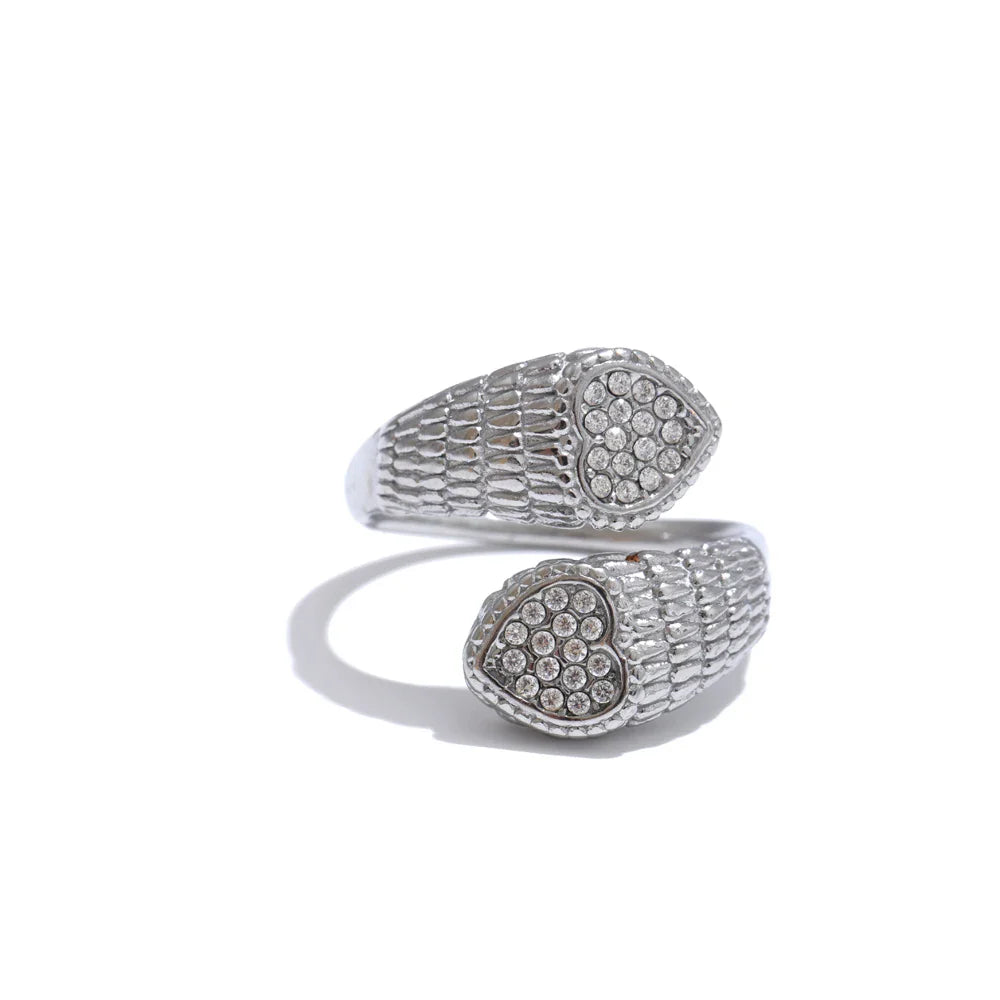 Anel Ajustável Coração com Zircônia – Ouro 18K