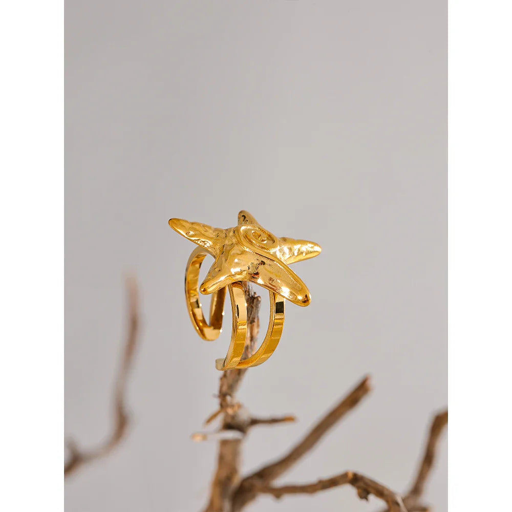 Anel Estrela do Mar Dourado