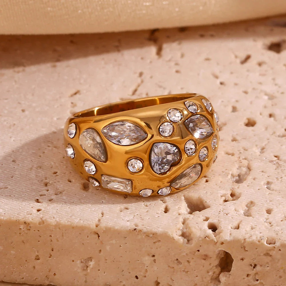 Anel Luxo Zircão Ouro 18K