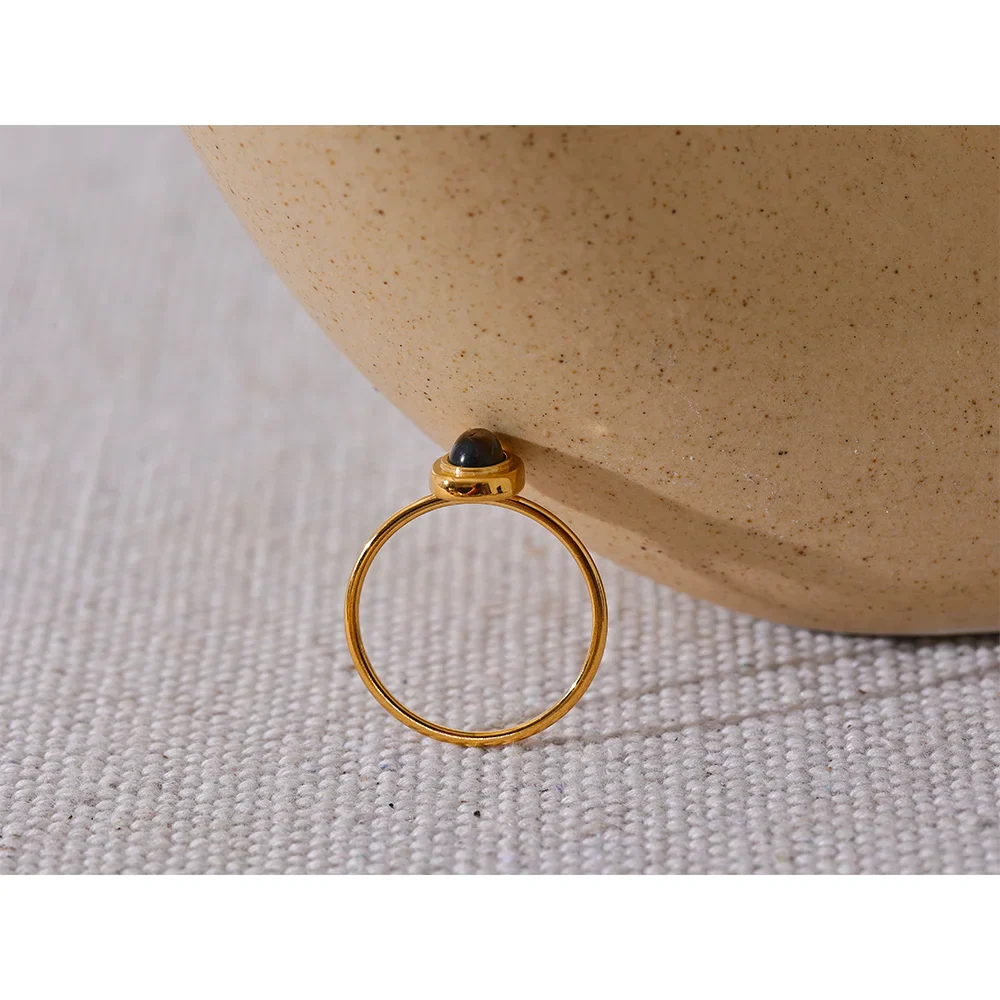 Anel Oval Fino Pedra Natural Ouro 18K
