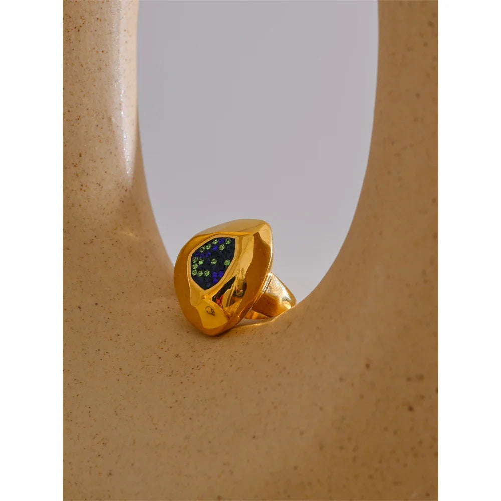 Anel Geométrico Zircônia Azul – Ouro 18K Isabela