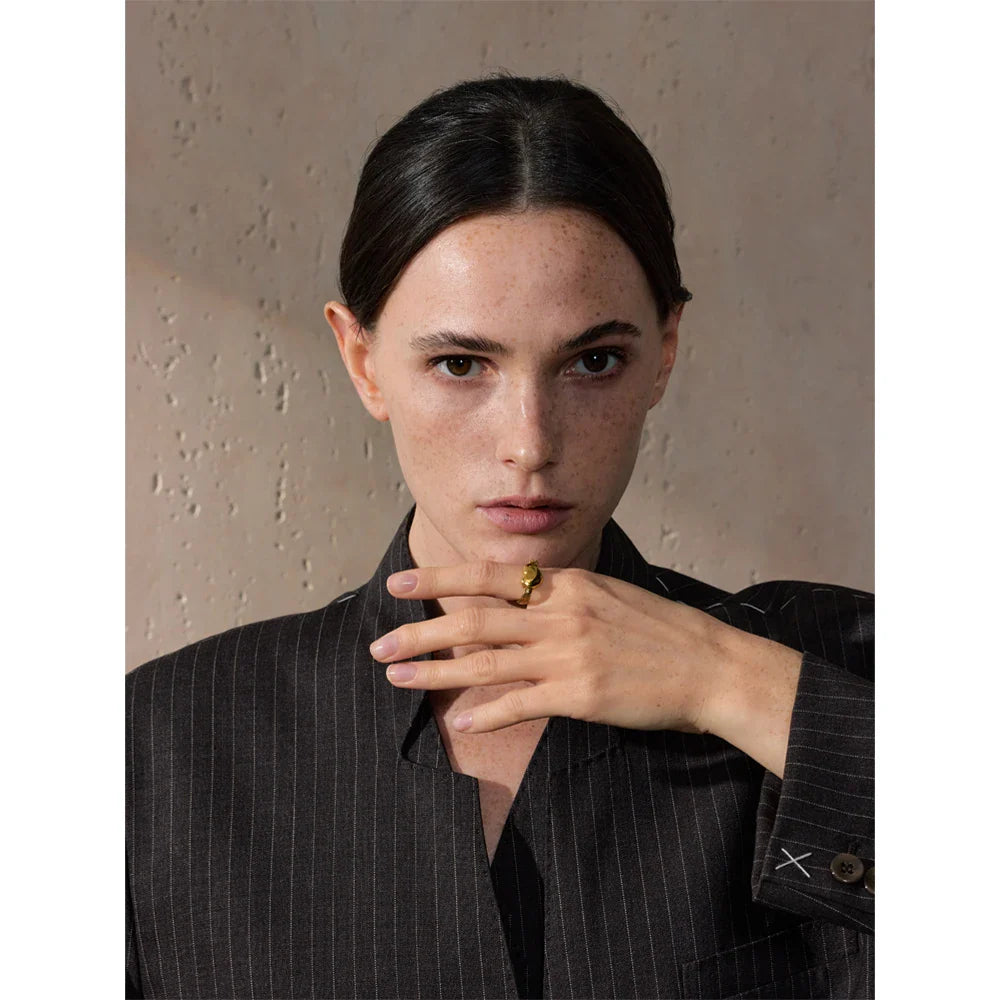 Anel Coração com Corrente de Cobra em Ouro 18K