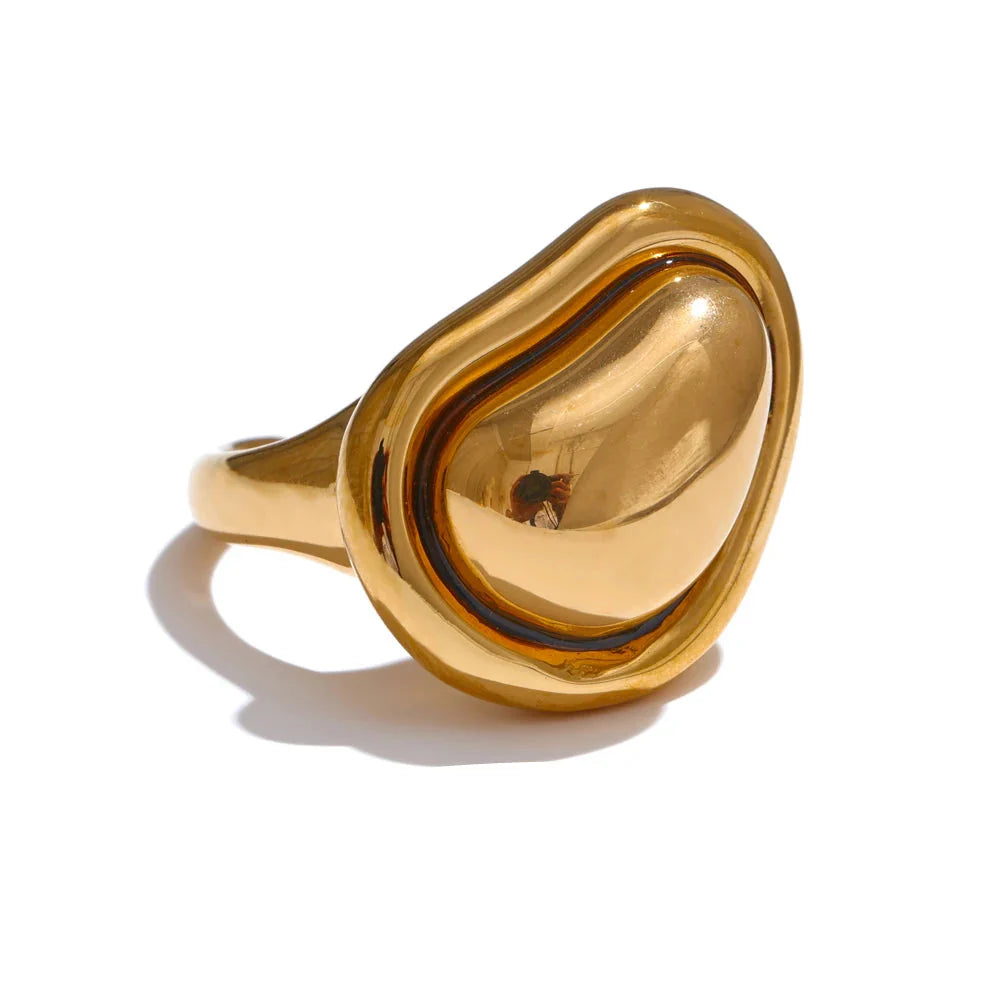 Anel de Coração em Aço Inoxidável Banhado a Ouro 18k