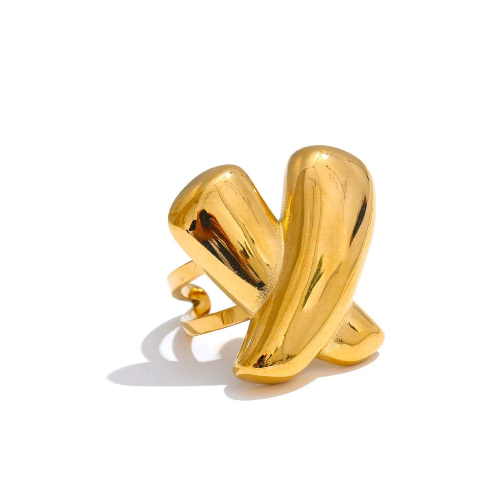 Anel Texturizado Banhado a Ouro 18K