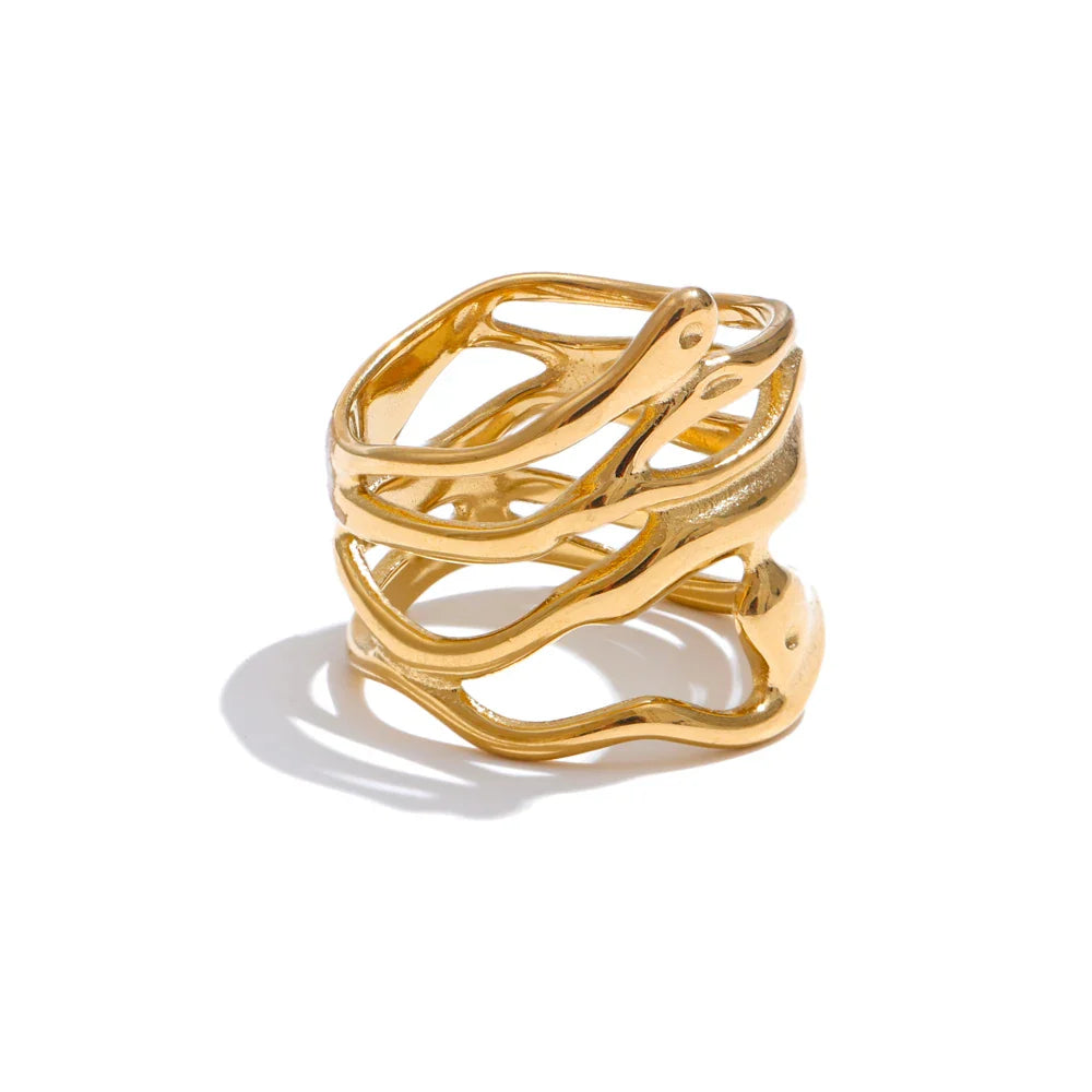Anel Geométrico Elegante – Ouro 18K Valentina