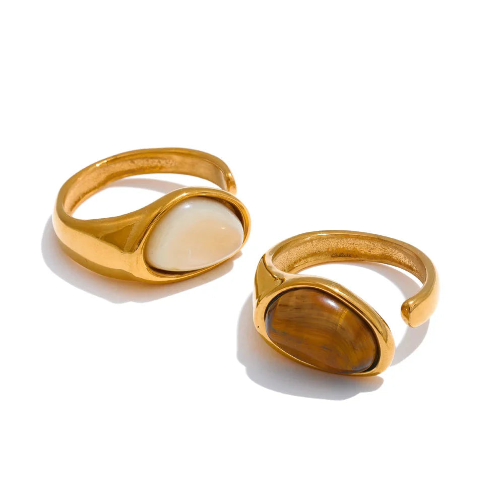 Anel Aberto Pedra Natural Ouro