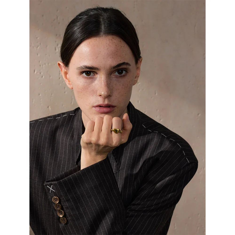 Anel Coração com Corrente de Cobra em Ouro 18K