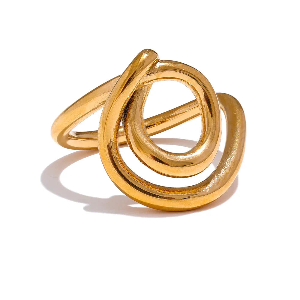 Anel Geométrico Dourado Aço Inoxidável