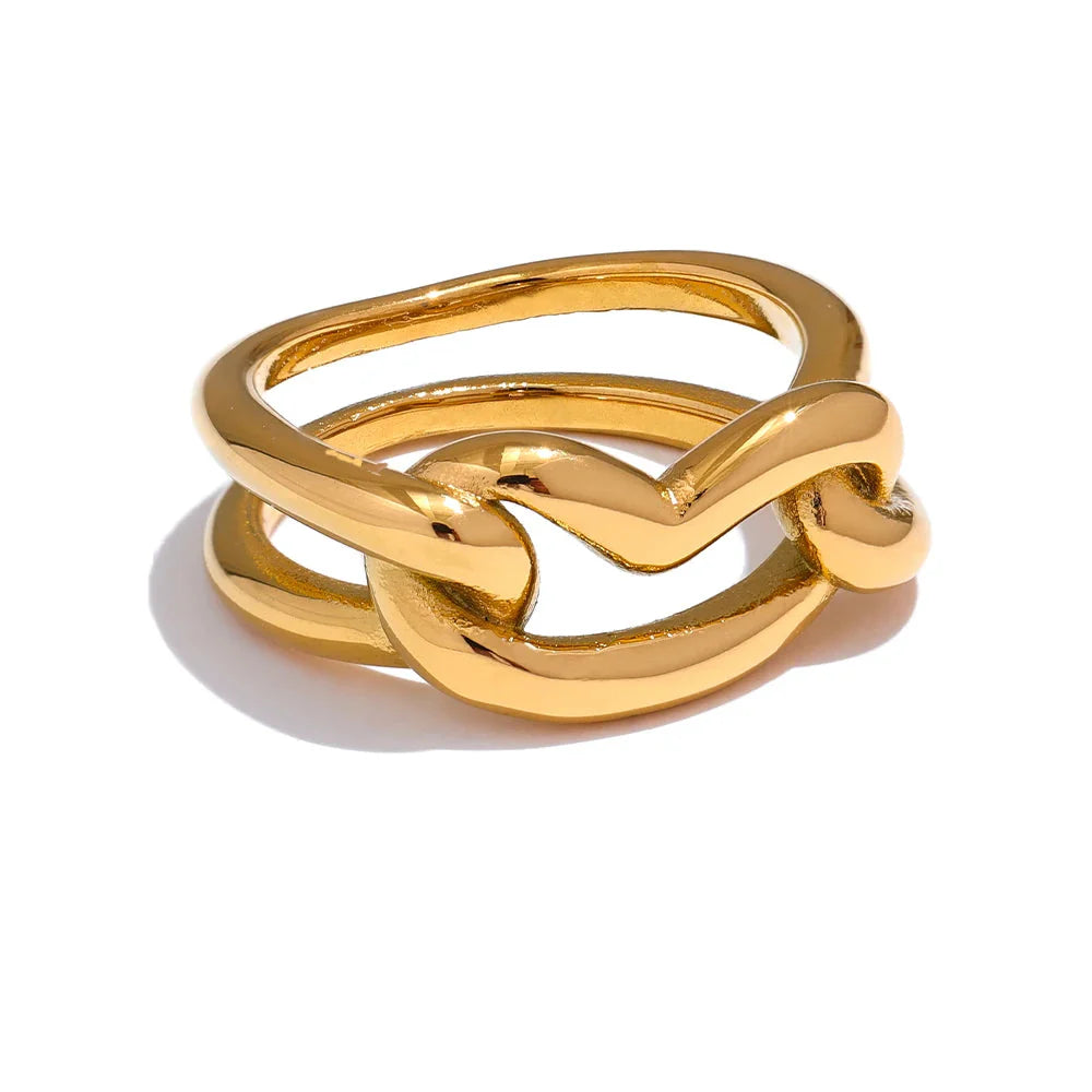 Anel Geométrico Coração Banhado a Ouro 18K