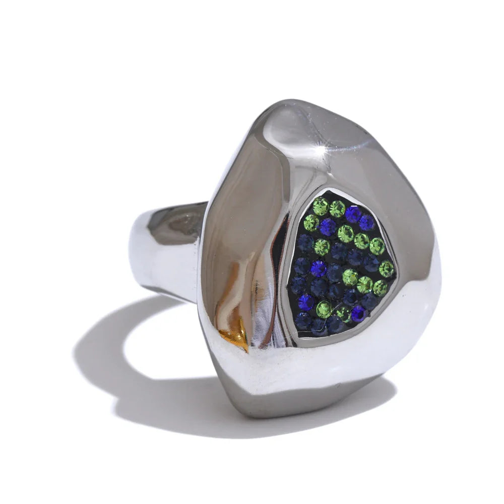 Anel Geométrico Zircônia Azul – Ouro 18K Isabela