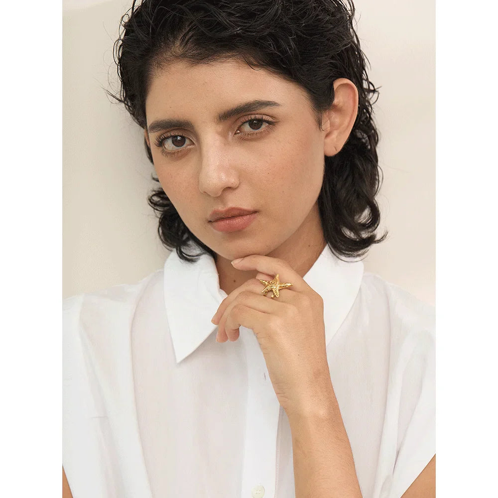 Anel Estrela do Mar Dourado