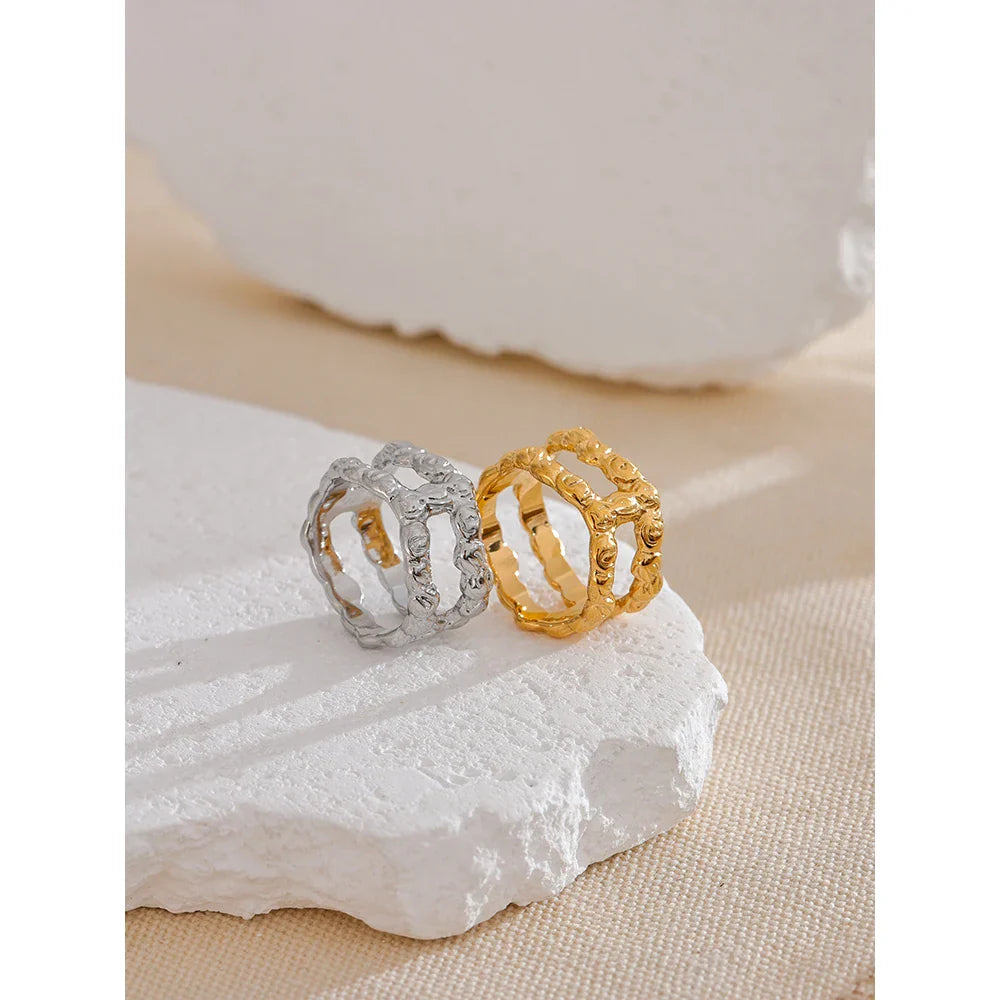 Anel Duplo Geométrico Ouro 18K