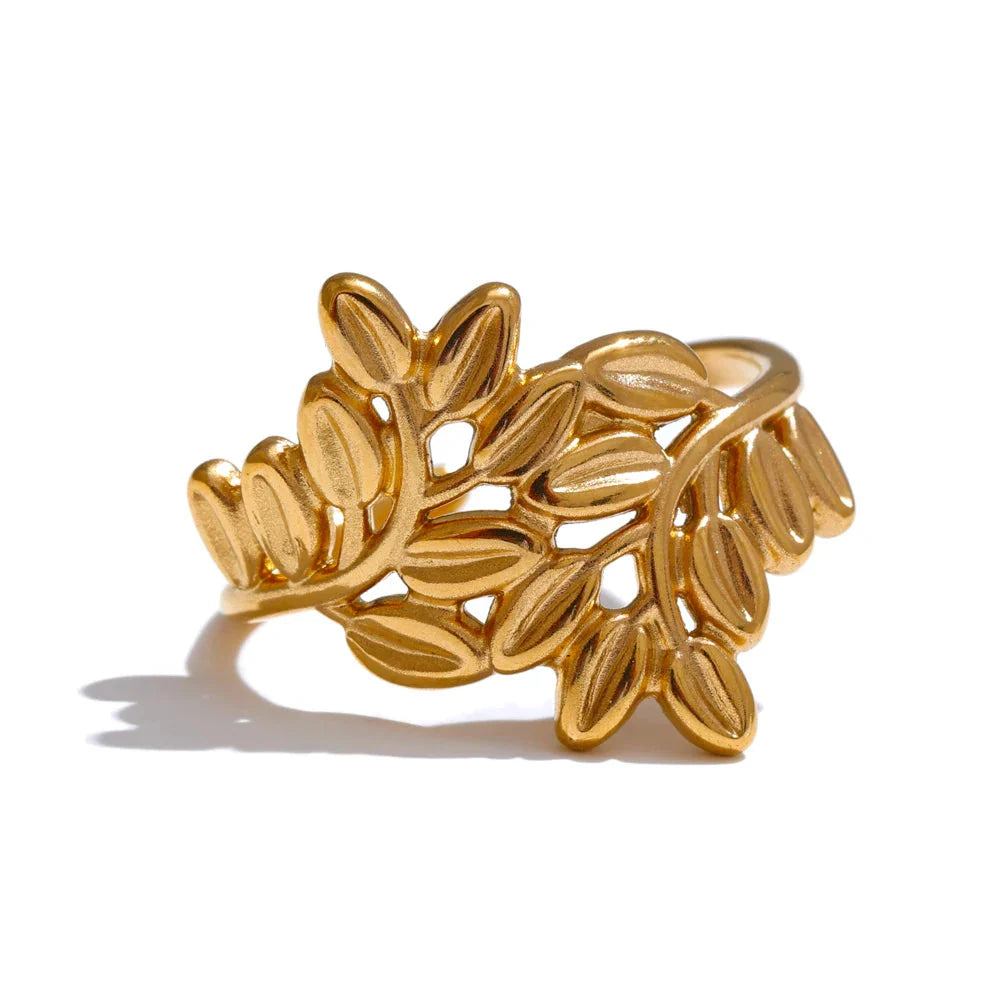 Anel Folhas Banhado a Ouro 18K