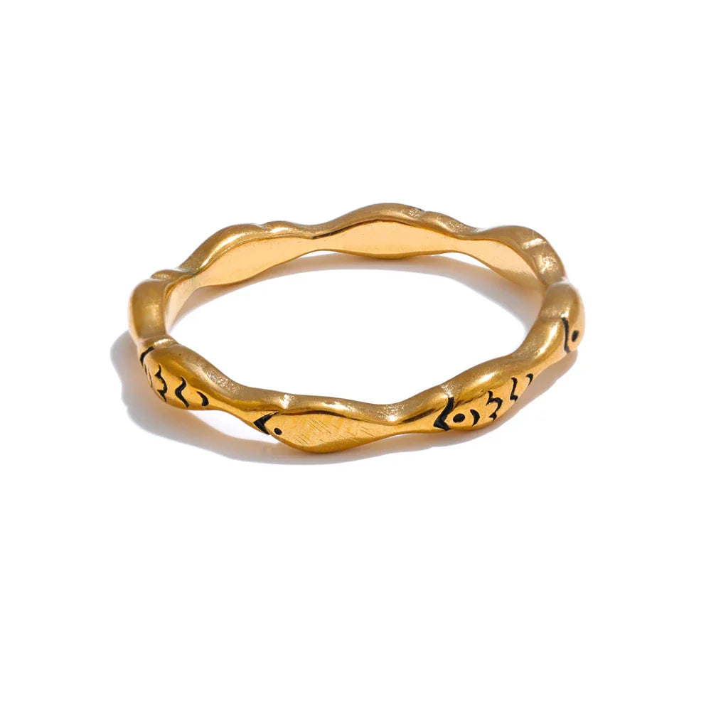 Anel Minimalista Peixe Ouro 18k