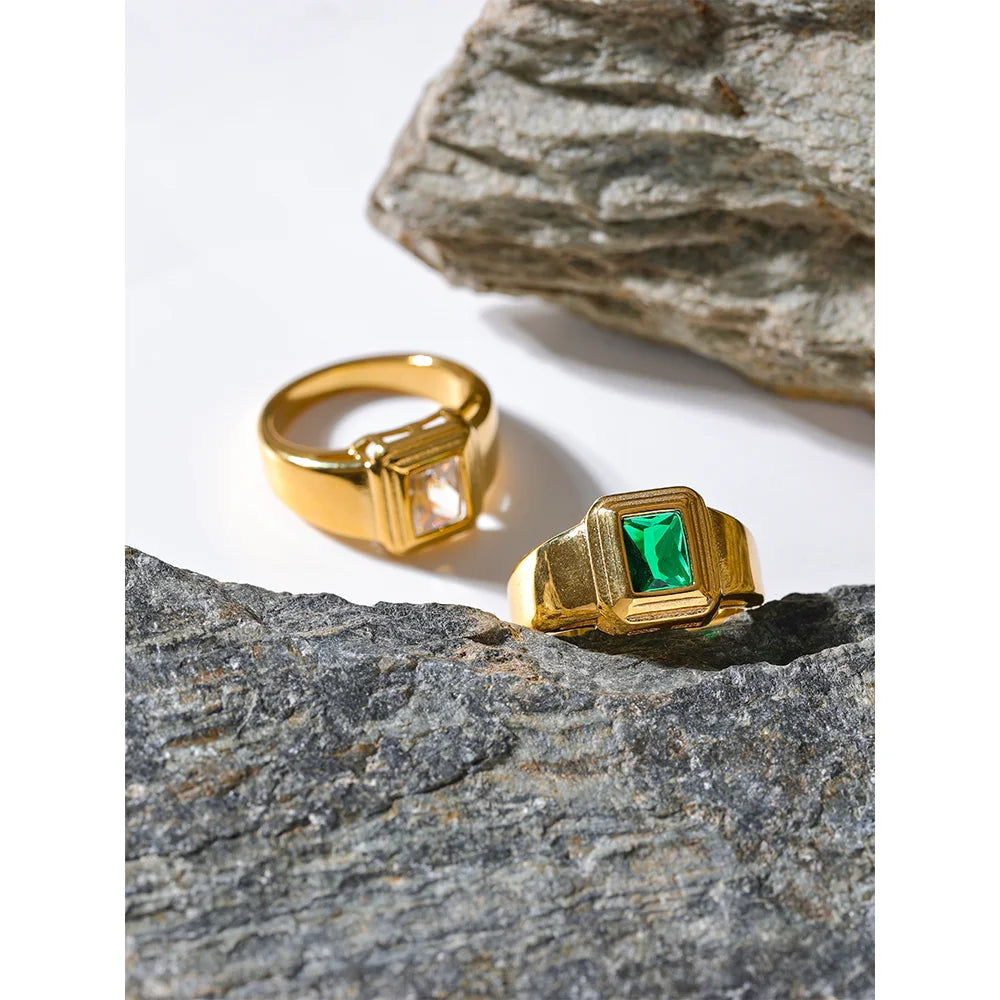 Anel Zircônia Geométrica Ouro 18K