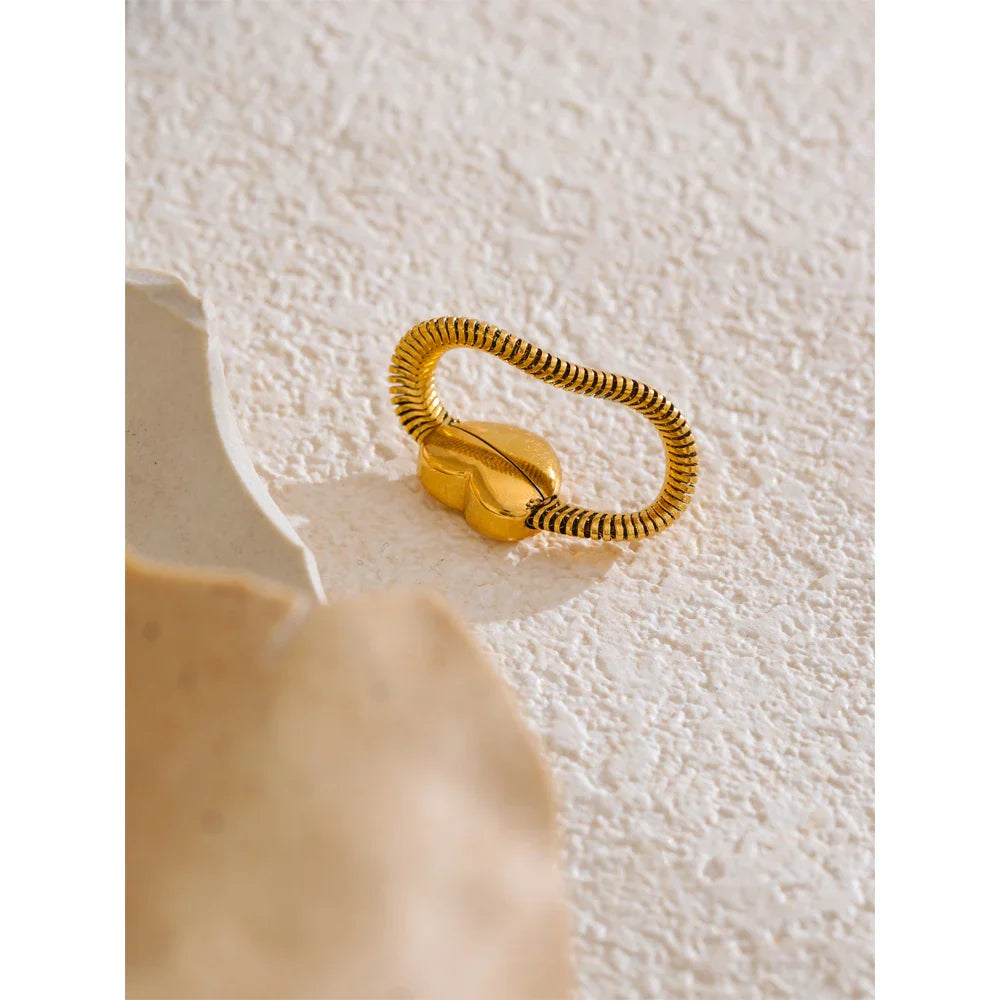 Anel Coração com Corrente de Cobra em Ouro 18K