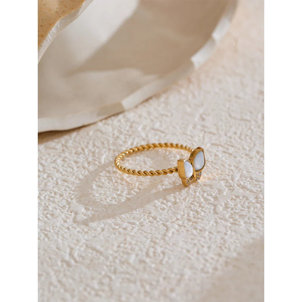 Anel Borboleta Zircônia Dourado 18K