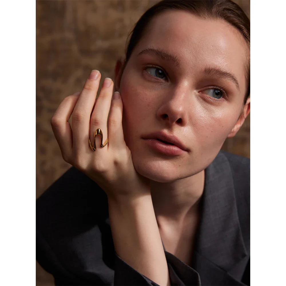 Anel Ajustável Banho Ouro Aço Inox