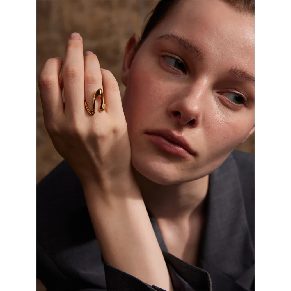 Anel Ajustável Banho Ouro Aço Inox