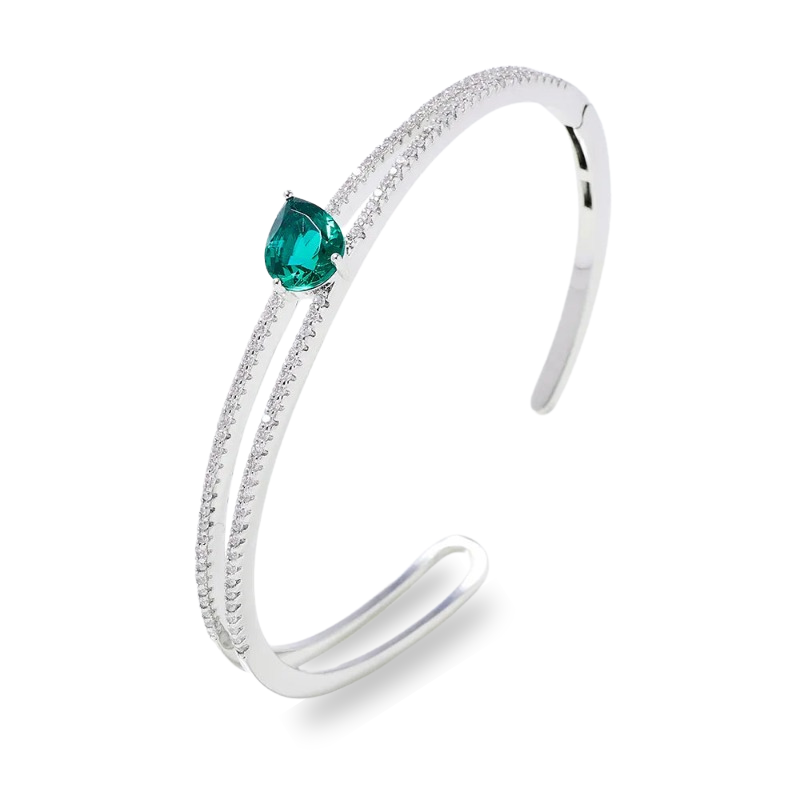 Bracelete em Prata com Detalhe de Esmeralda
