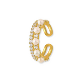 Anel Duplo Pérolas e Zircônias Ouro 18K