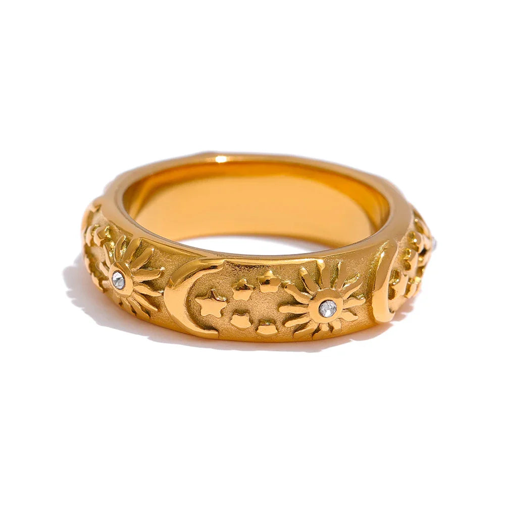 Anel Celestial – Sol & Lua Ouro 18K