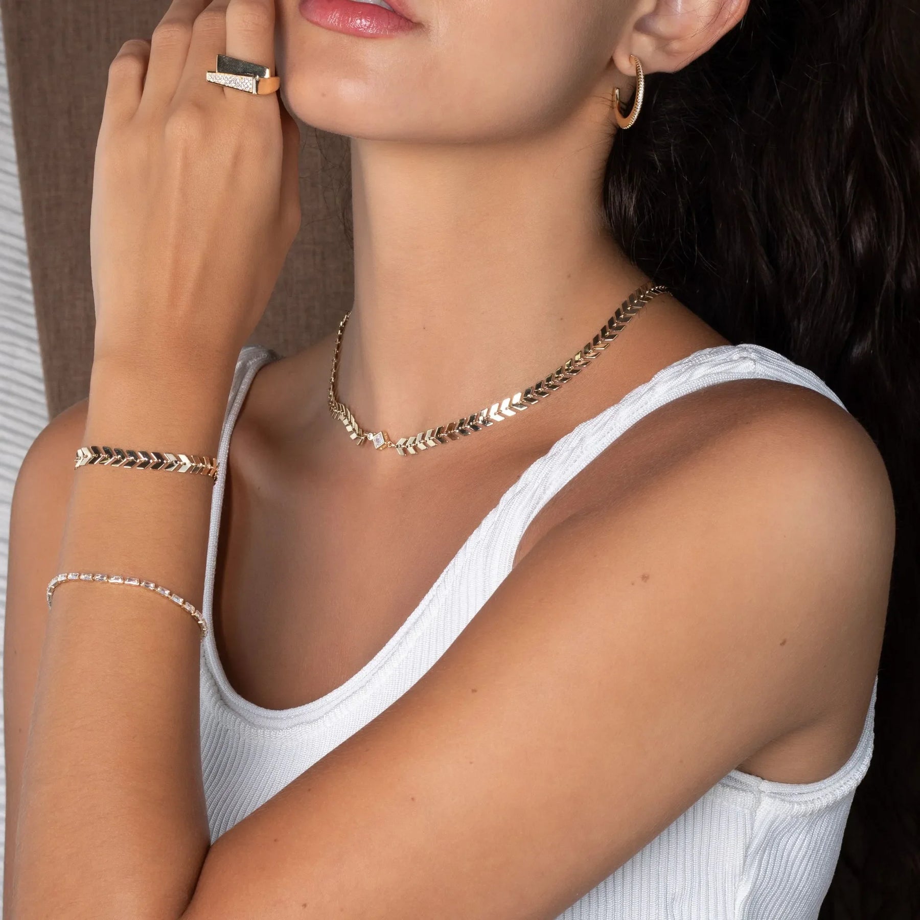 Pulseira Riviera Baguete Ouro 18k