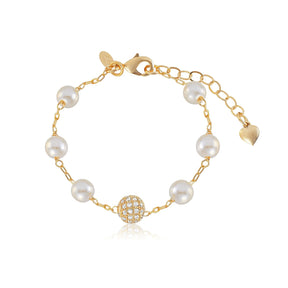 Pulseira Pérolas e Esfera Ouro