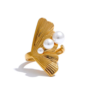 Anel Serena Pearl – Clássico Moderno com Banho de Ouro 18K