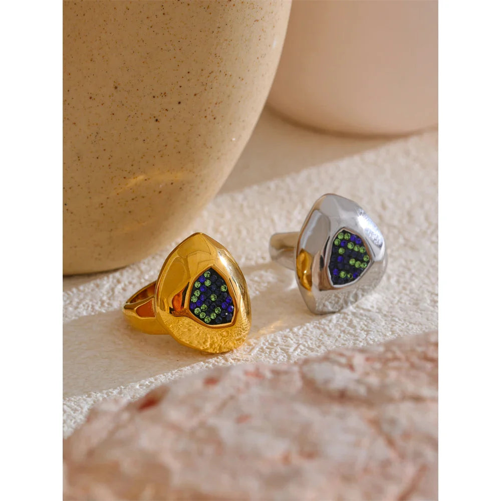 Anel Geométrico Zircônia Azul – Ouro 18K Isabela