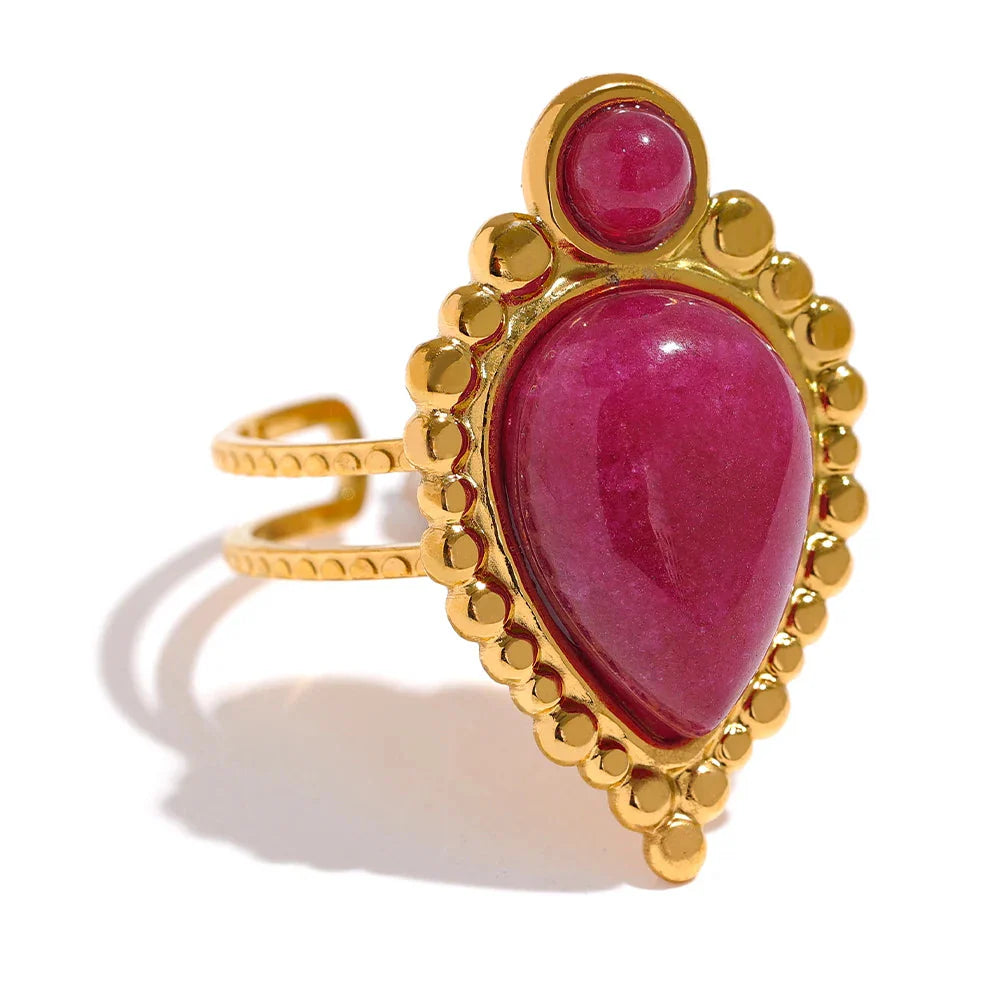 Anel Ajustável com Pedra Natural Banhado a Ouro 18K