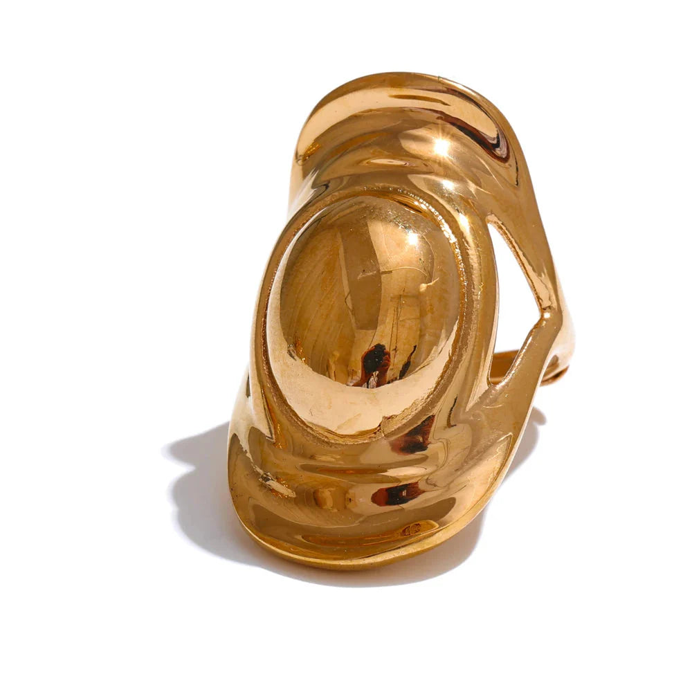 Anel Geométrico de Metal Banhado a Ouro 18K