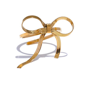 Anel Elegante de Nó Ajustável em Aço Inoxidável com Banho de Ouro PVD