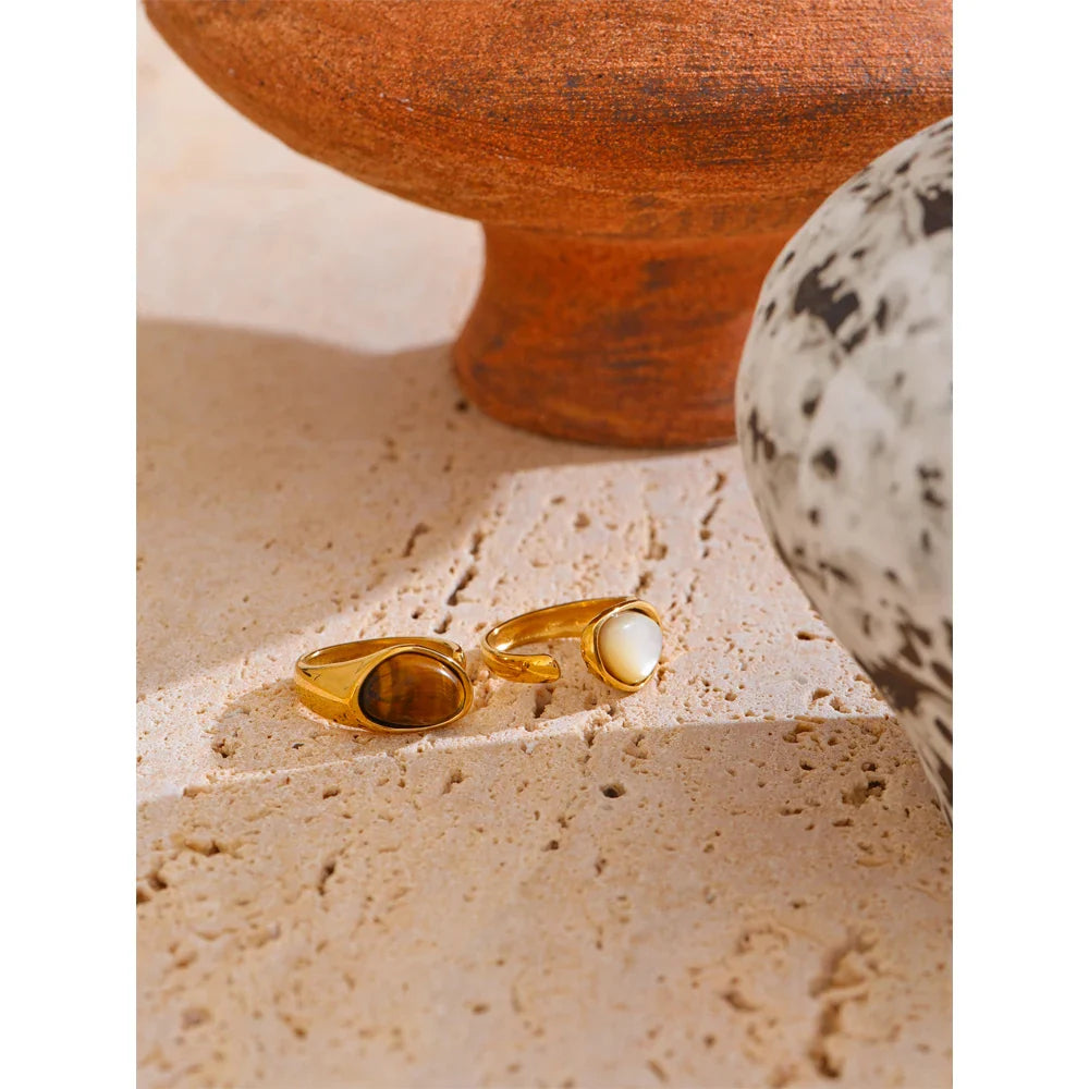 Anel Aberto Pedra Natural Ouro