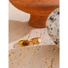 Anel Aberto Pedra Natural Ouro