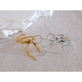 Anel Elegante de Nó Ajustável em Aço Inoxidável com Banho de Ouro PVD