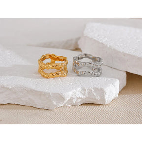 Anel Duplo Geométrico Ouro 18K