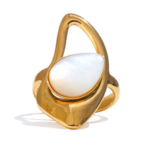 Anel Geométrico Concha Natural Banho Ouro 18K