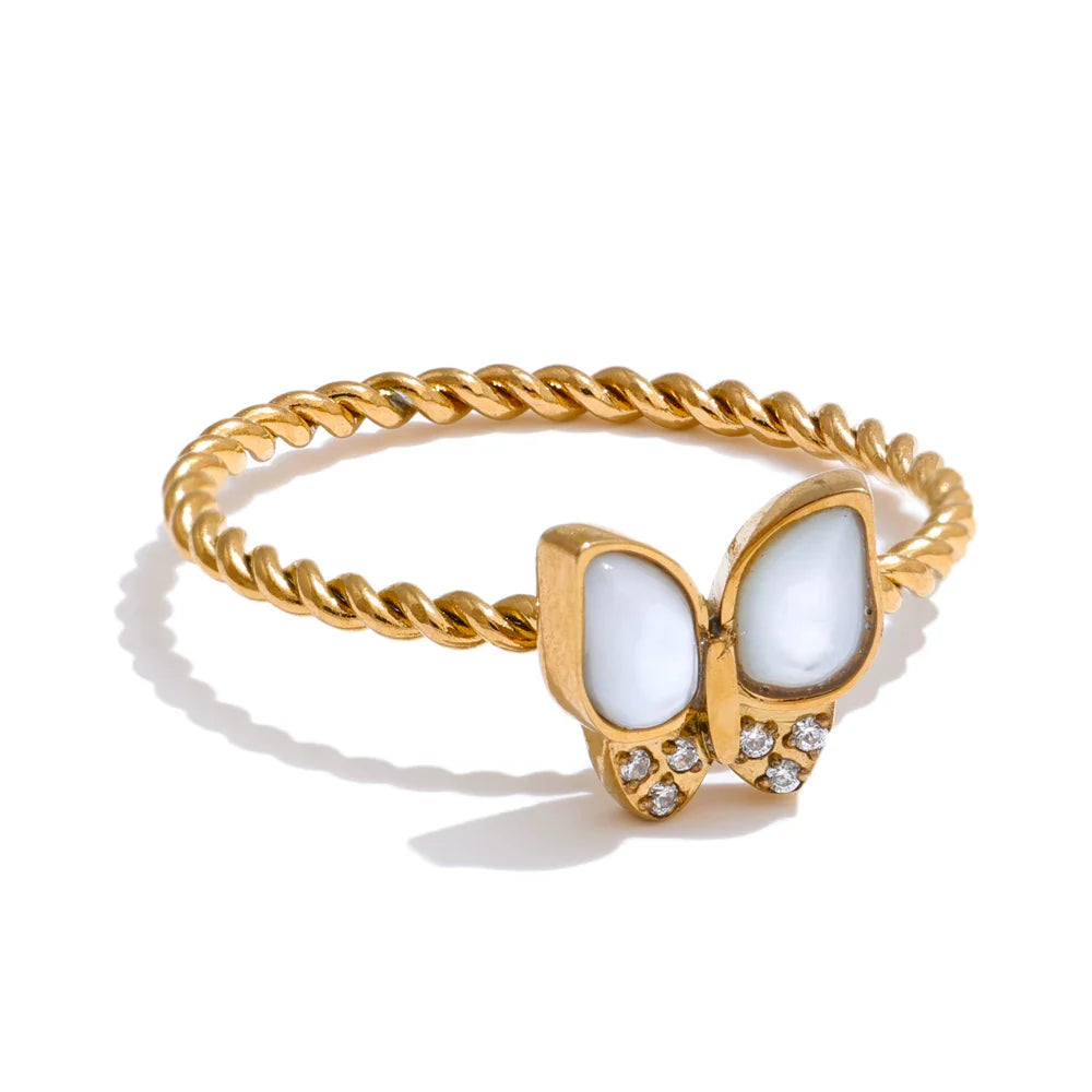 Anel Borboleta Zircônia Dourado 18K