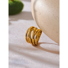 Anel Largo Geométrico Ouro 18K PVD